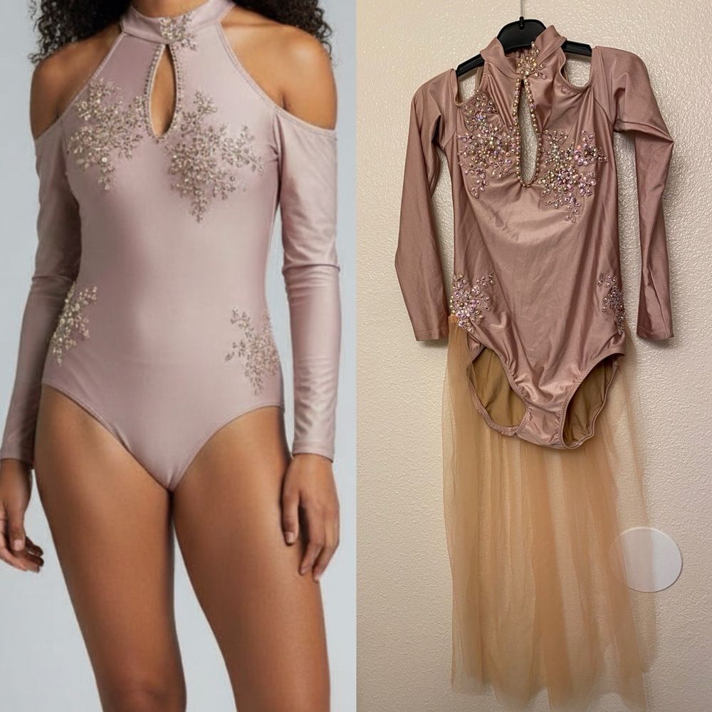 Patrick J designs solo dance costume blush mauve lyrical illusion MA adult